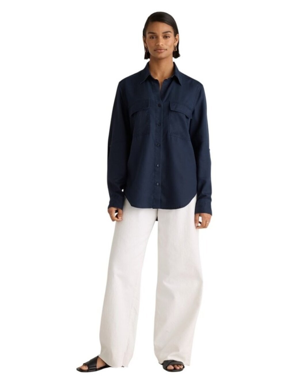 Quince Vintage Wash Tencel Utility Shirt Midnight Blue XL Button Down
